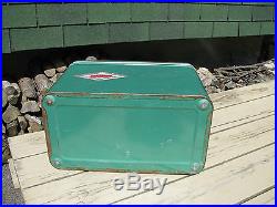 Very Nice Green Coleman Steel Belted Metal Cooler Diamond Logo with tray