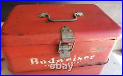 Very Rare Antique 1950's Budweiser Vintage Red Metal Beer Party Cooler