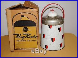 Vintage 11 1/2 High Poloron King Kooler Metal Picnic Jug Cooler In Box