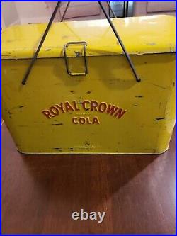 Vintage 1940's Royal Crown Cola Soda Embossed Metal Picnic Cooler
