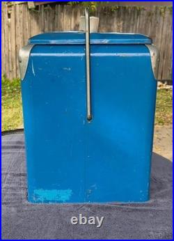 Vintage 1940s Double Dot Drink Pepsi Cola Blue Metal Ice Chest withTray Rare