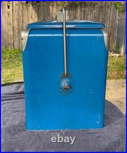 Vintage 1940s Double Dot Drink Pepsi Cola Blue Metal Ice Chest withTray Rare
