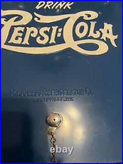 Vintage 1940to Early 50 Drink Pepsi Cola Blue Metal Ice Cooler chest double dot