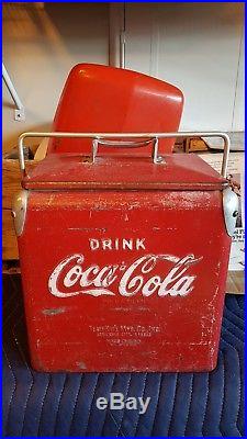Vintage 1950 Embossed Coca Cola Coke Logo Metal 6 Pack Size Cooler Ice Chest