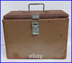 Vintage 1950 Little Brown Chest Karryall Cooler Ice Chest All Metal No Rust Thru