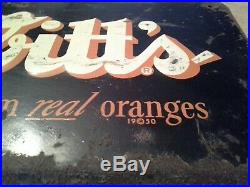 Vintage 1950 Nesbitt's Orange Soda Pop Gas Oil 10x20 Embossed Metal COOLER Sign