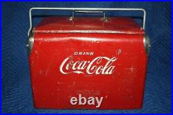 Vintage 1950's Action Mfg Co. Metal Coca Cola Cooler with Handle & Bottle Opener