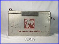 Vintage 1950's Aluminum 7UP Picnic Advertising Metal Cooler Ice Chest Cronstroms