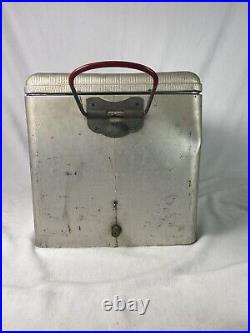 Vintage 1950's Aluminum 7UP Picnic Advertising Metal Cooler Ice Chest Cronstroms