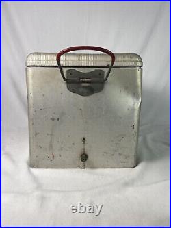 Vintage 1950's Aluminum 7UP Picnic Advertising Metal Cooler Ice Chest Cronstroms