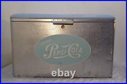 Vintage 1950's Aluminum Pepsi Cola Picnic Metal Cooler Ice Chest Cronstroms
