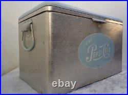 Vintage 1950's Aluminum Pepsi Cola Picnic Metal Cooler Ice Chest Cronstroms