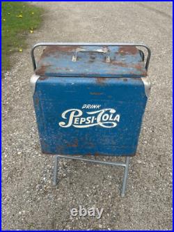 Vintage 1950's Blue PEPSI-COLA Picnic Metal Ice Chest Cooler with Bottle Opener