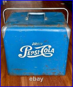 Vintage 1950's Blue PEPSI-COLA Picnic Metal Ice Chest Cooler with Bottle Opener