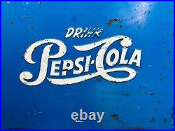 Vintage 1950's Blue PEPSI-COLA Picnic Metal Ice Chest Cooler with Bottle Opener