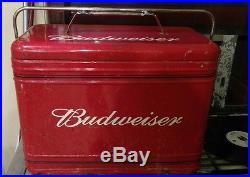 Vintage 1950's Budweiser Tailgating Camping Beer Red Metal Cooler RARE