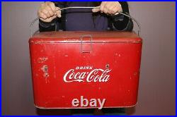 Vintage 1950's COCA COLA Soda Pop Embossed Metal Picnic Cooler Chest Sign