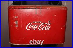 Vintage 1950's COCA COLA Soda Pop Embossed Metal Picnic Cooler Chest Sign