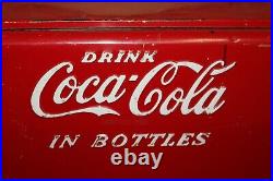 Vintage 1950's Cavalier Coca Cola Soda Pop Metal Picnic Cooler Ice Chest Sign