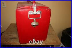 Vintage 1950's Cavalier Coca Cola Soda Pop Metal Picnic Cooler Ice Chest Sign