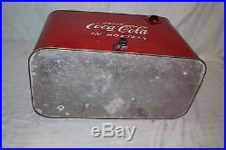 Vintage 1950's Coca Cola Soda Pop Bottle 19 Embossed Metal Picnic Cooler Sign