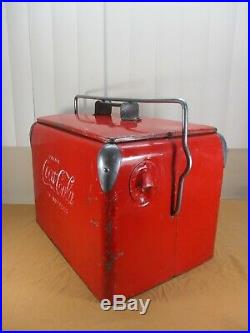 Vintage 1950's Drink Coca-Cola Metal Soda Bottle Ice Chest Cooler Action Mfg Co
