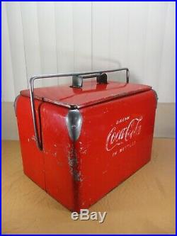 Vintage 1950's Drink Coca-Cola Metal Soda Bottle Ice Chest Cooler Action Mfg Co