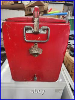 Vintage 1950's Drink Coca Cola Red Metal Cooler