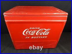 Vintage 1950's Drink Coca-cola In Bottles Red Metal Ice Chest Cooler 18x17x13
