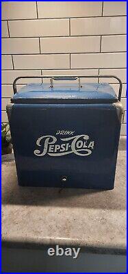 Vintage 1950's Drink Pepsi Cola Blue Metal Cooler Ice Box 18x17x12