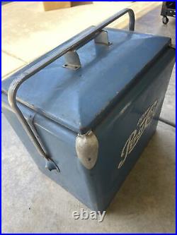 Vintage 1950's Drink Pepsi Cola Blue Metal Cooler Ice Box with Tray