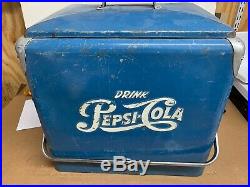 Vintage 1950's Drink Pepsi Cola Blue Metal Cooler with Original Tray Progress Ref