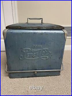 Vintage 1950's Drink Pepsi Cola Blue Metal Progress Refrigerator Cooler/Ice Box
