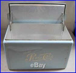 Vintage 1950's Drink Pepsi-Cola Cronstroms Metal Soda Cooler Baby Blue Original