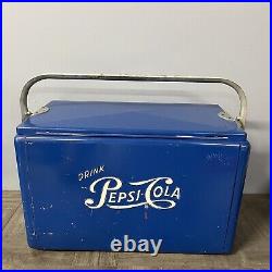 Vintage 1950's Large Blue Pepsi Cola Cooler Metal Ice Chest Cooler With Plug