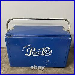 Vintage 1950's Large Blue Pepsi Cola Cooler Metal Ice Chest Cooler With Plug