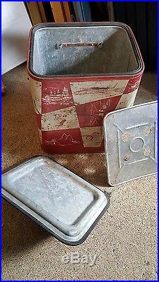 Vintage 1950's Magikooler Leisure Chest Ice Box Cooler Insert & 2 Sta Cold Tins