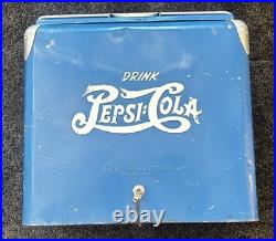 Vintage 1950's PEPSI Blue PEPSI-COLA Picnic Metal Ice Chest Cooler with Tray