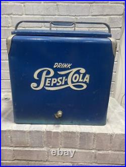 Vintage 1950's PEPSI Blue PEPSI-COLA Picnic Metal Ice Chest Cooler with Tray Vintage 1950's PEPSI Blue PEPSI-COLA Picnic Metal Ice Chest Cooler with Tray
