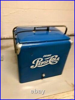 Vintage 1950's PEPSI Blue PEPSI-COLA Picnic Metal Ice Chest Cooler with Tray