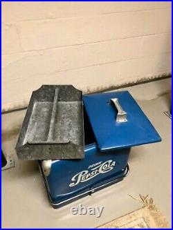 Vintage 1950's PEPSI Blue PEPSI-COLA Picnic Metal Ice Chest Cooler with Tray