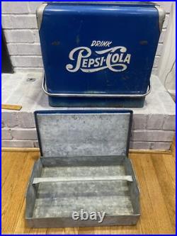 Vintage 1950's PEPSI Blue PEPSI-COLA Picnic Metal Ice Chest Cooler with Tray Vintage 1950's PEPSI Blue PEPSI-COLA Picnic Metal Ice Chest Cooler with Tray