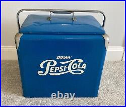 Vintage 1950's Pepsi Cola Blue Metal Portable Cooler