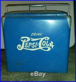 Vintage 1950's Pepsi-Cola Picnic Cooler Blue Metal +Tray & Bottle Opener +Drain