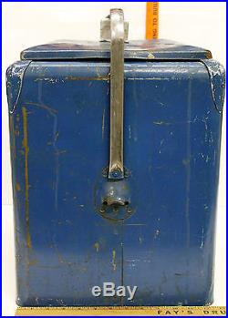 Vintage 1950's Pepsi-Cola Picnic Cooler Blue Metal +Tray & Bottle Opener +Drain