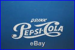 Vintage 1950's Pepsi Cola Soda Pop Embossed Metal Picnic Cooler Sign WithTray