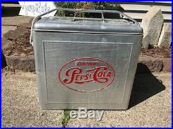 Vintage 1950's Pepsi Cola Soda Pop Picnic Cooler Embossed Metal Sign