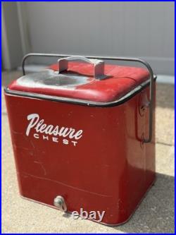 Vintage 1950's Pleasure Chest Cooler Red Metal withbottle opener