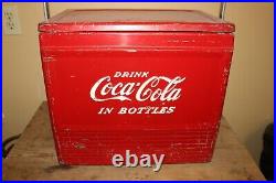 Vintage 1950's Progress Coca Cola Soda Pop Metal Picnic Cooler Ice Chest Sign