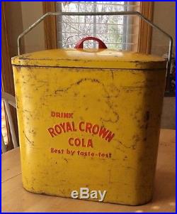 Vintage 1950's RC Royal Crown Cola Soda Pop Bottle Metal Picnic Cooler Sign Rare